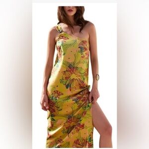 BLOSSOM DRESS IN PRINTED SILK TWILL - LIME/BORDEAUX